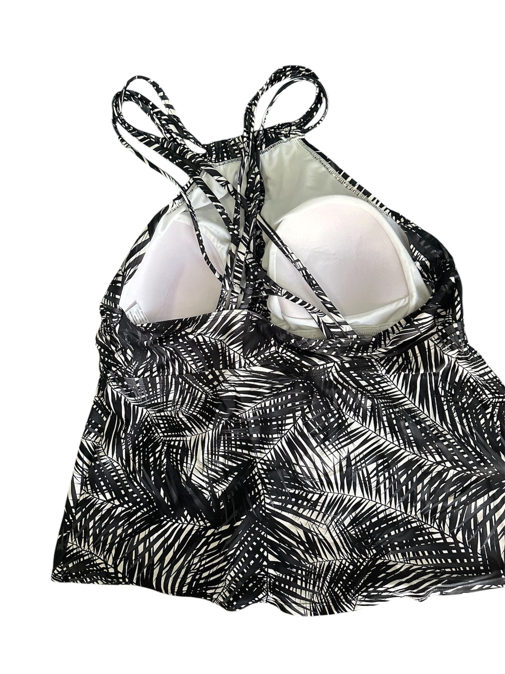Time and Tru Black & White Palm-Print Halter Two Piece Swimsuit - Picture 3 of 3